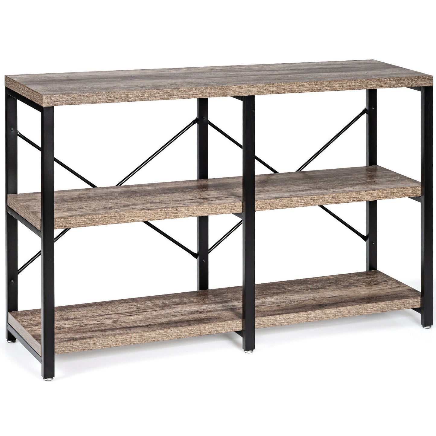 3-Tier Console Table Rustic X-Shaped with Shelves - Zen Office Pro