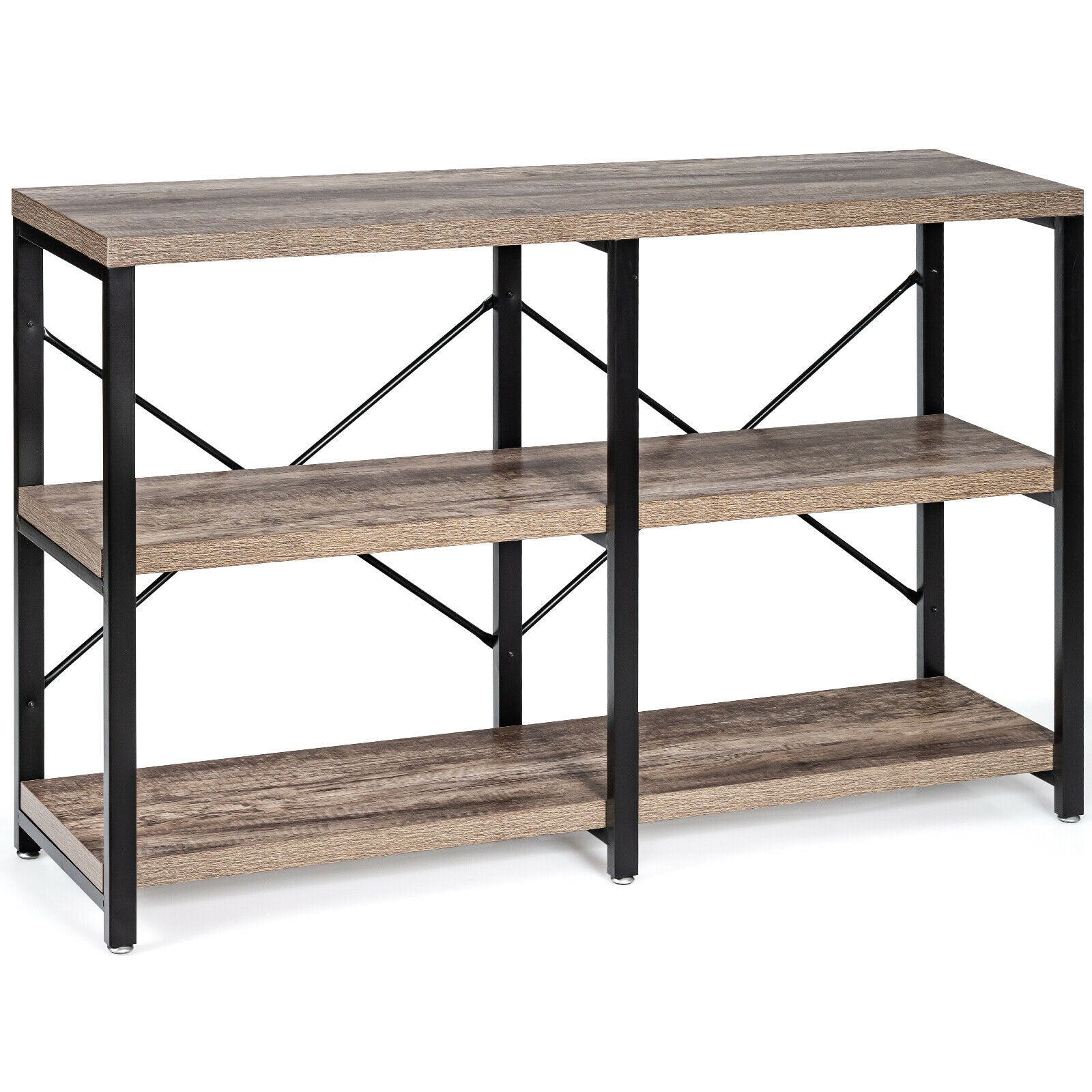 3-Tier Console Table Rustic X-Shaped with Shelves - Zen Office Pro